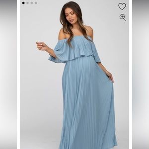 Light Blue Chiffon Pleated Off Shoulder
Maternity Maxi Dress